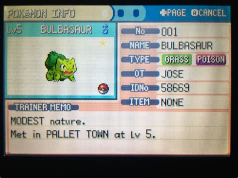 bulbasaur firered stats lv 5